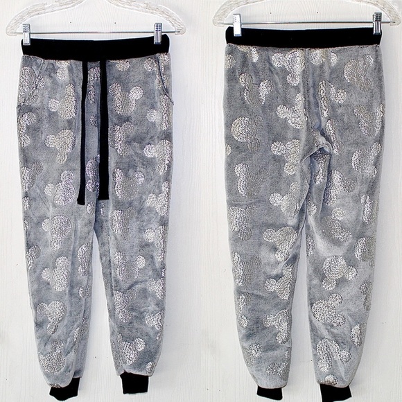 Disney Mickey Mouse Womans Grey Plush with Sparkly Micky Pajama Pants - Size XS - Picture 2 of 8